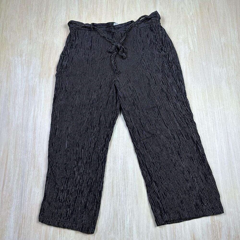 Fat Face Black Stripe Tie Waist Belt Women's Casual Cropped Trouser Chic Pants 8